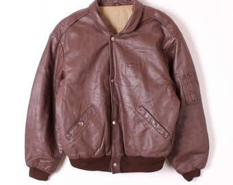 ヴィンテージレザーボンバージャケット ブラウン XL - Etsy 日本