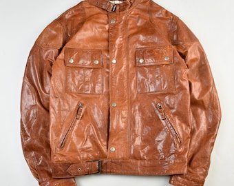 Vintage Leather Biker Jacket Brown - M/L