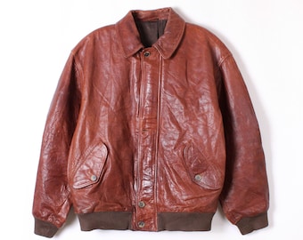 ヴィンテージレザーボンバージャケット ブラウン XL - Etsy 日本