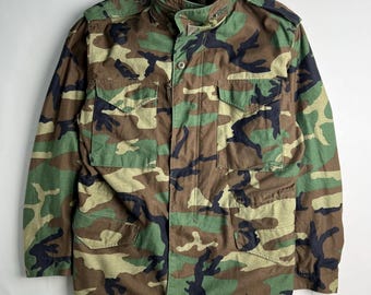 Men's 1980s Military Vintage 80s US Army M65 Woodland Camo Field
