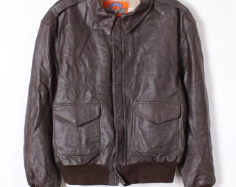 ヴィンテージレザーボンバージャケット ブラウン XL - Etsy 日本
