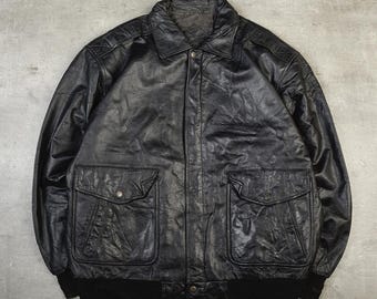 ヴィンテージレザーボンバージャケット ブラウン XL - Etsy 日本