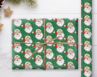 Vintage Christmas Wrapping Paper Roll for Holiday Season Vintage Santa Xmas Wrapping Paper for Christmas Gift Retro Santa Gift Wrap Roll