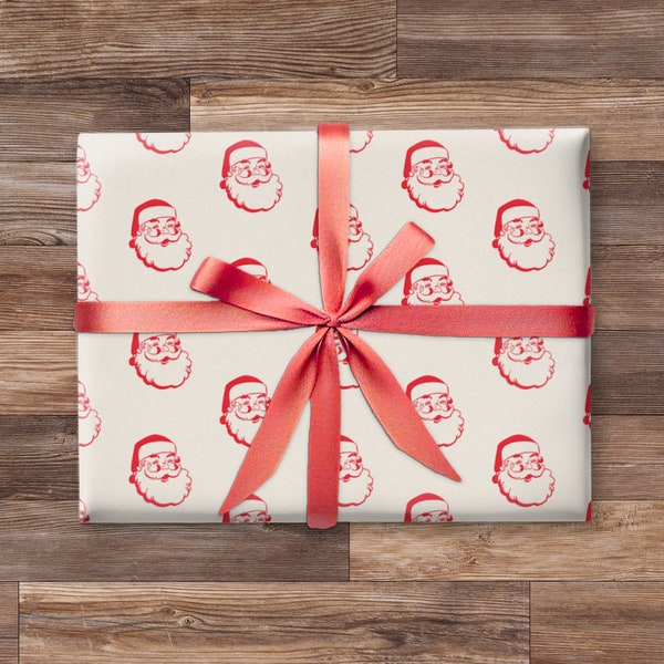 Vintage Christmas Wrapping Paper Roll for Holiday Season Vintage Santa Xmas Wrapping Paper for Christmas Gift Retro Santa Gift Wrap Roll