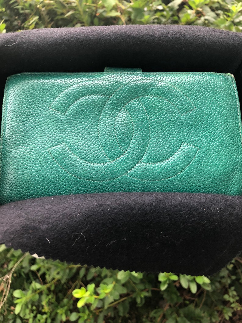 Vintage Green Chanel Wallet w Box Etsy
