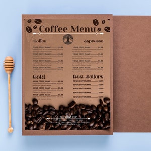 Modelo de menu de café editável, modelo de menu de café DIY para impressão, modelo de menu de comida de restaurante editável,