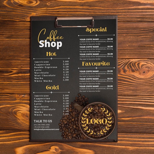 Coffee Shop Menu, Editable Coffee Menu Template, Coffee Bar Sign Template, Menu Bar Template