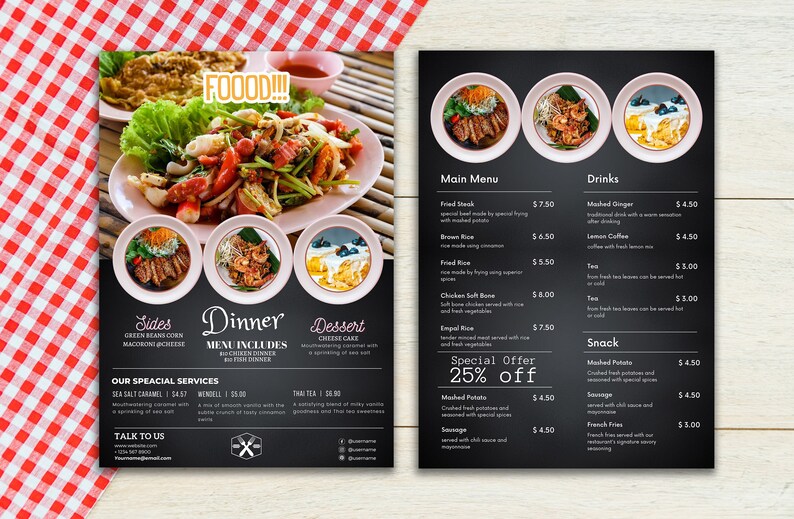 Modern Food Menu Template, Restaurant Menu Template, Restaurant Food