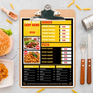 food Menu Template For Restaurant, Hotels,Fast food Menu,Food Menu Flyer Template,Printable Restaurant menu flyer,Restaurant Menu Template