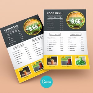 Menú de restaurante digital, plantilla de menú de comida canva, menú de comida con imagen, menú de comida para camión de comida, menú de comida svg