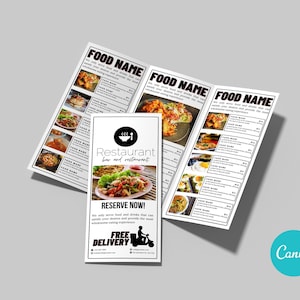 Plantilla de Canva con tríptico para menú de comida / Plantilla de menú de comida editable / Plantilla de menú de panadería / Plantilla de menú de restaurante