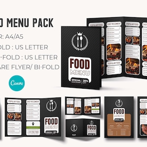 Food Menu Bundle Template, Restaurant Menu Pack,  bifold restaurant food menu template, tri-fold restaurant food menu template