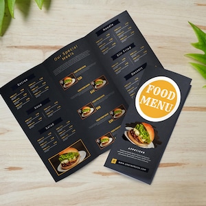 Trifold Menu Template | Editable Food Menu Template | Bakery Menu ...