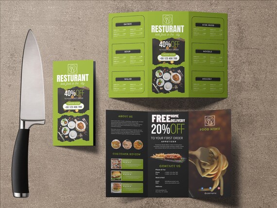 Trifold Menu Template Editable Menu Template Restaurant | Etsy