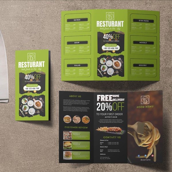 Trifold Menu Template | Editable Menu Template| Restaurant Menu Template | Simple Food Menu Template, Modern Food Menu Template,