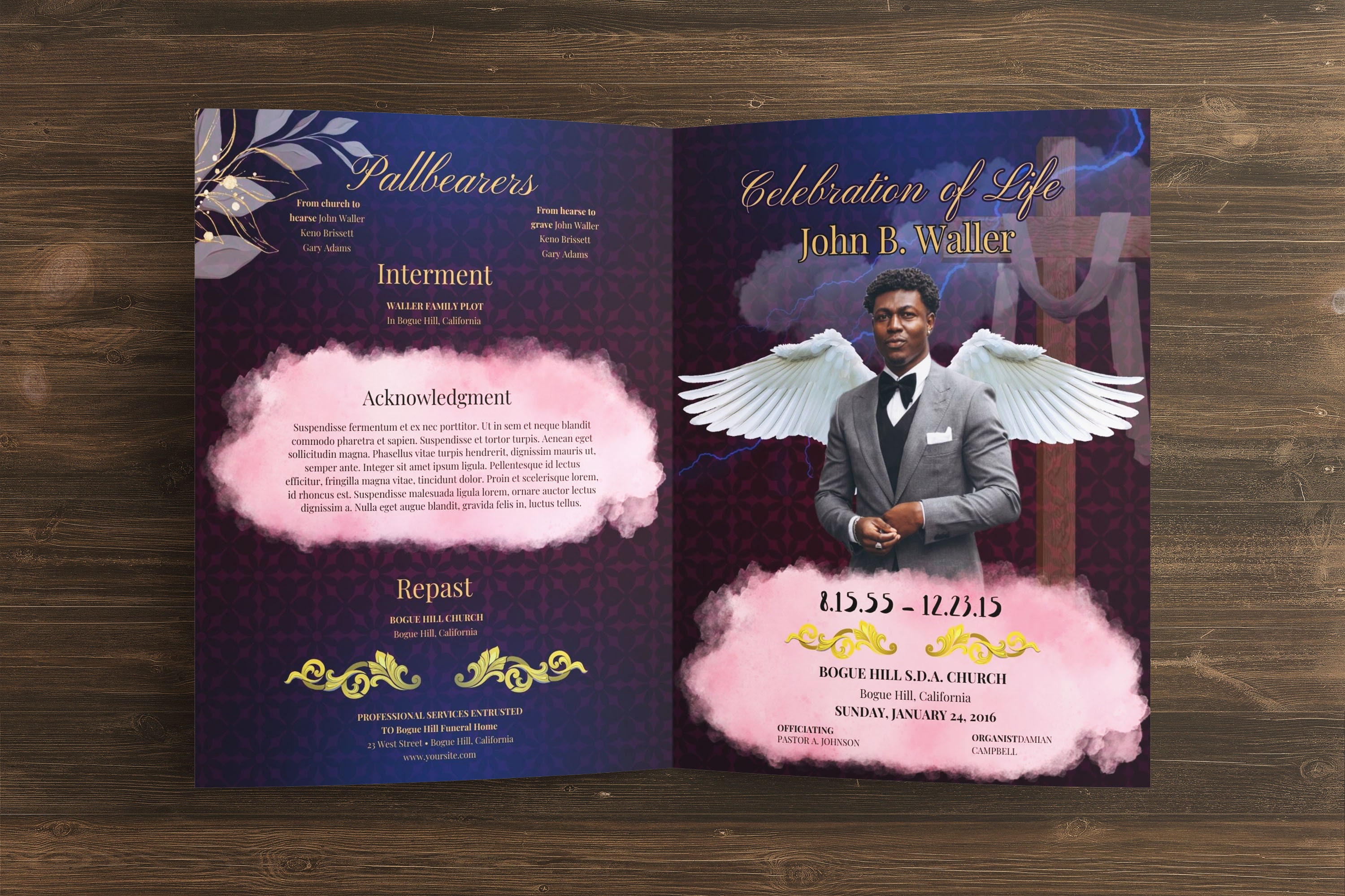8 Page Black Funeral Program Template Funeral Bi fold Template 8 Page