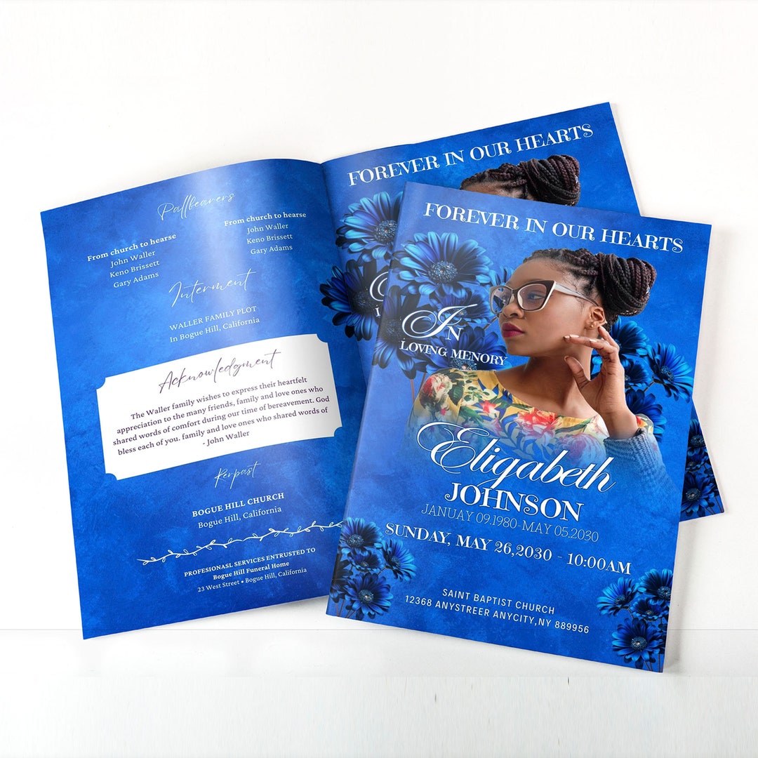 Royal Blue Funeral Program Template 8 Page - Etsy