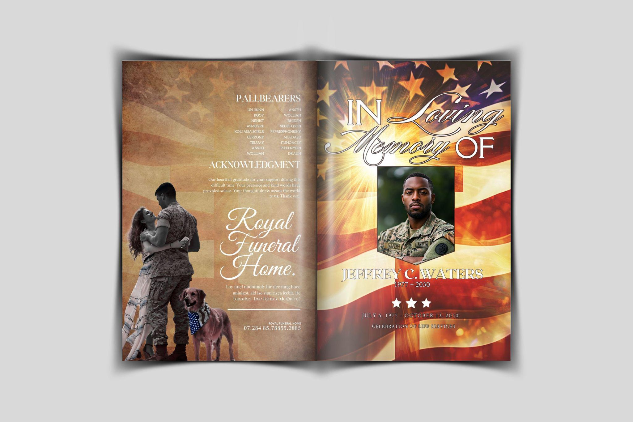 Army Funeral Program Canva Template, Celebration of Life, Memorial ...