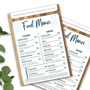 Menú de comida de restaurante, Precio de plantilla de bricolaje editable, Plantilla de menú de restaurante minimalista, Plantilla de menú simple, Plantilla de menú de restaurante