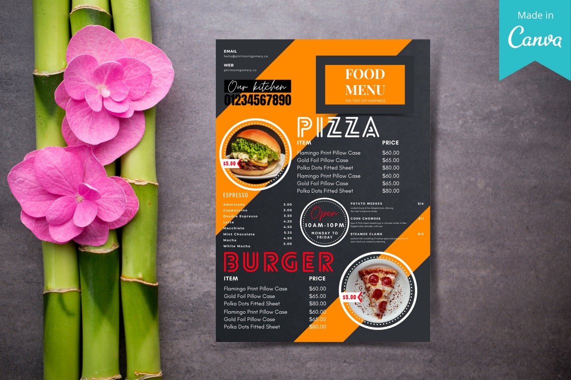 Food Menu Template, Canva Food Menu Template,food Menu, Restaurant Menu