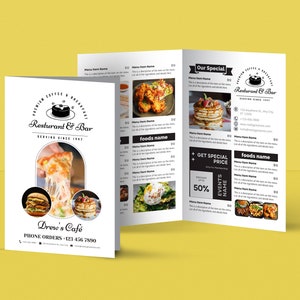 Plantilla de menú de comida simple de Canva, plantilla de menú de comida plegable moderna, plantilla de menú de restaurante, plantilla de menú de comida de restaurante, menú de comida DIY