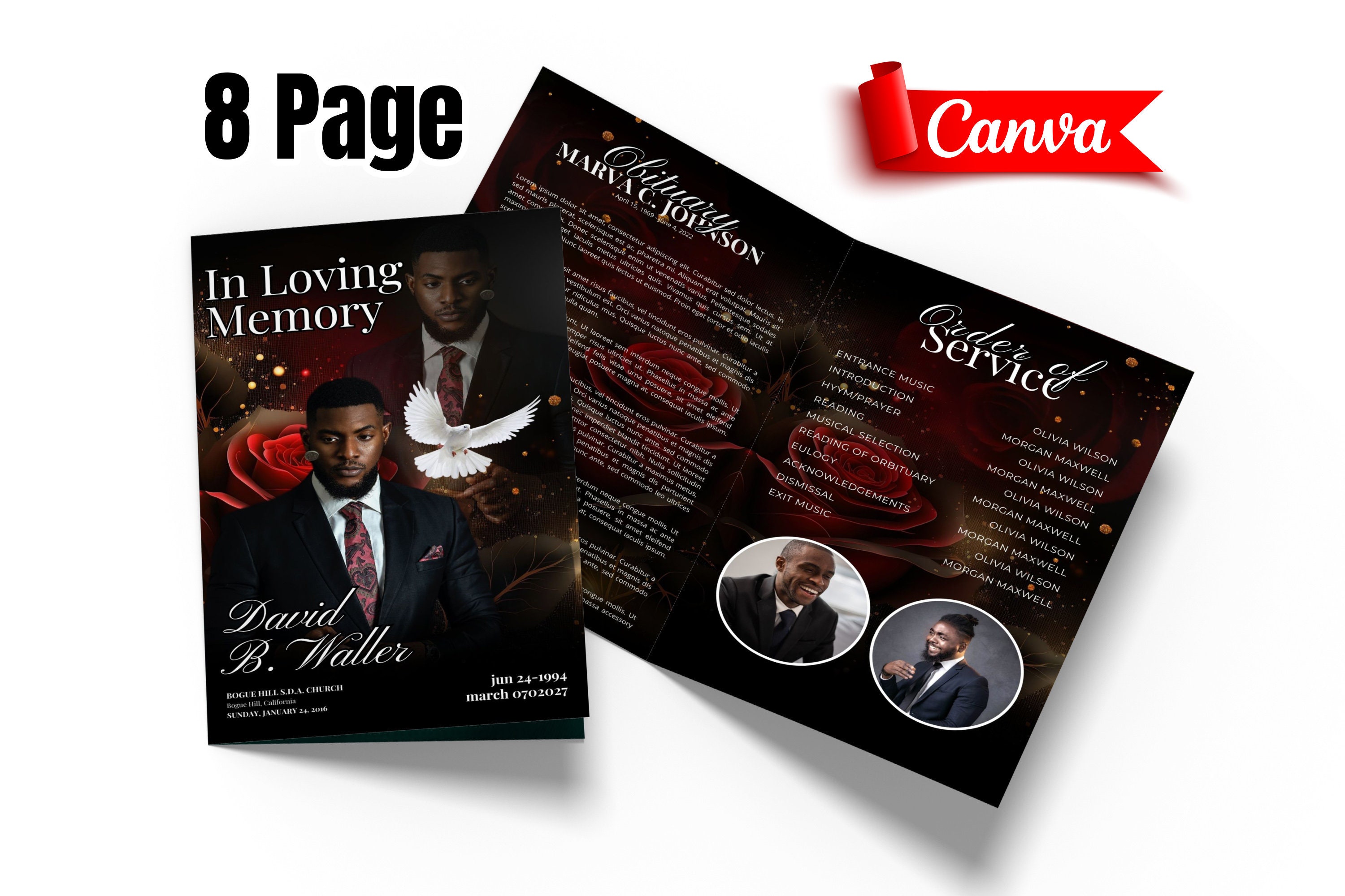 8 Page Editable Funeral Program Template, Memorial Service Template