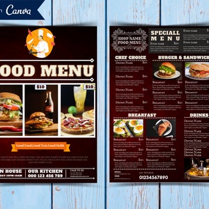 plantilla de menú de comida, plantilla de menú, menú de comida, plantilla canva, plantilla de libro de recetas, menú de restaurante, menú de mariscos, plantilla de recetas, menú de camión de comida
