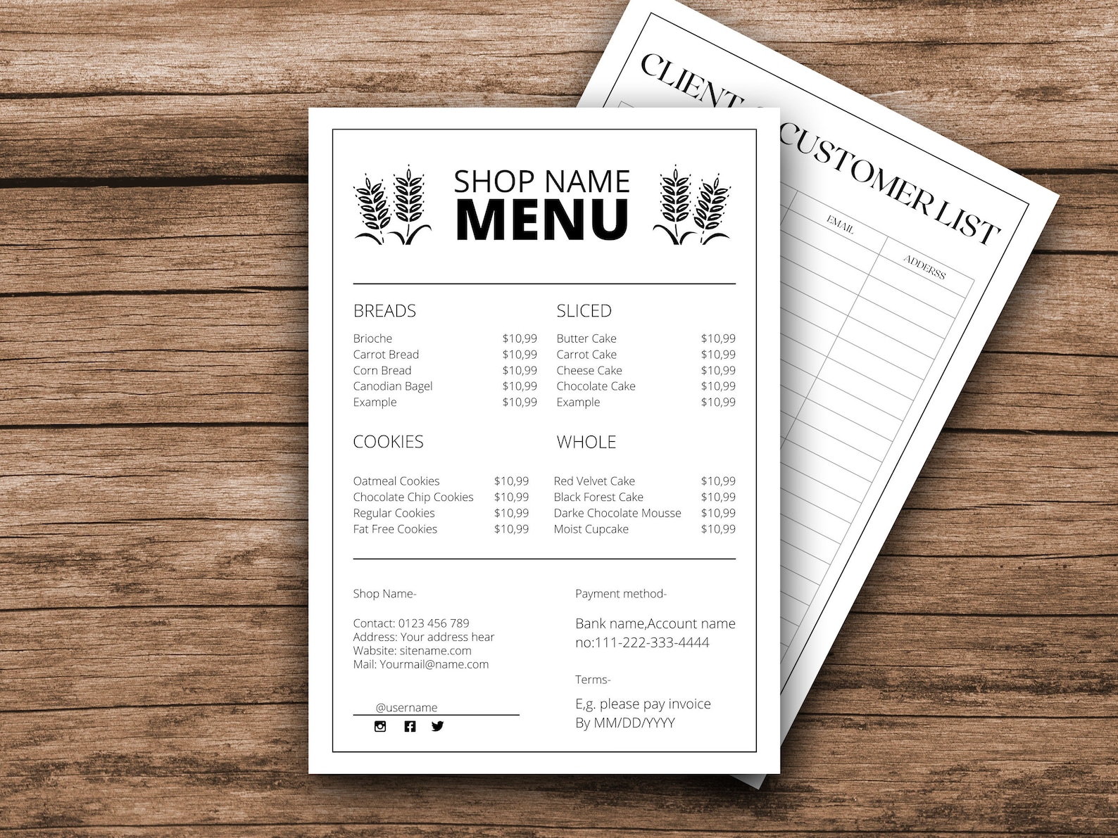 Editable Bakery Menu Template, Bakery Price List, Bakery Business Forms