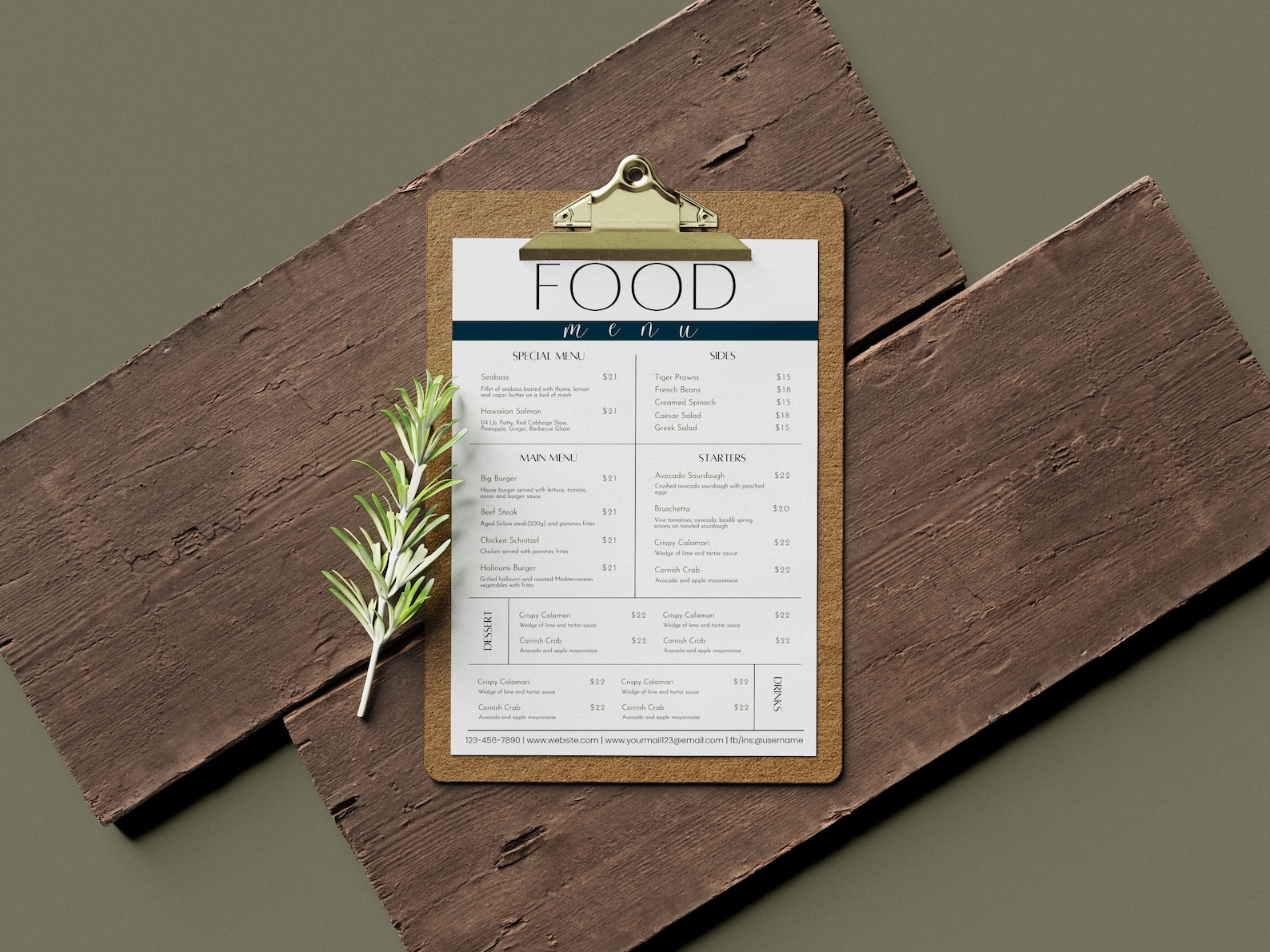 Restaurant Food Menu, DIY Restaurant Menu Template, DIY Printable Price