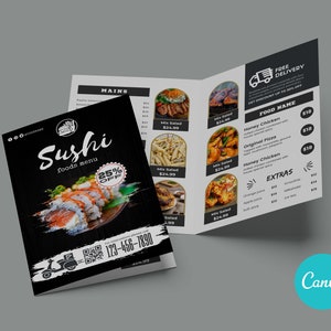 Menú de comida Folleto plegable Plantilla Canva, Plantilla de menú de comida DIY, Plantillas de menú de restaurante, Plantilla de menú de barra