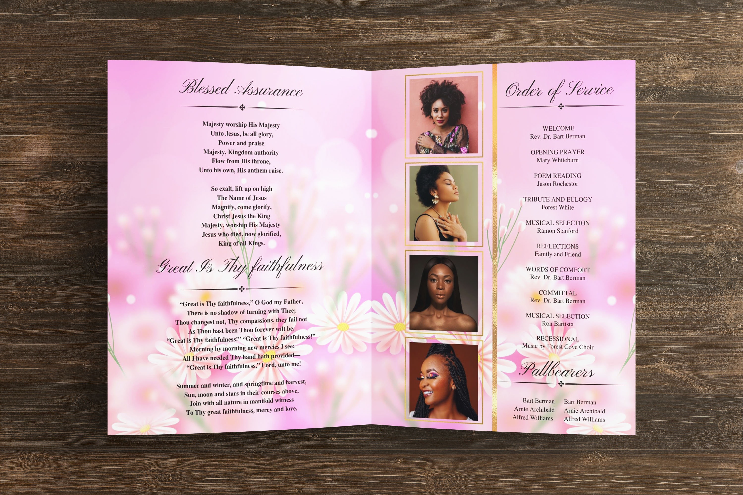 Pink Funeral Program Template 8 Page, Canva Funeral Template Printable ...