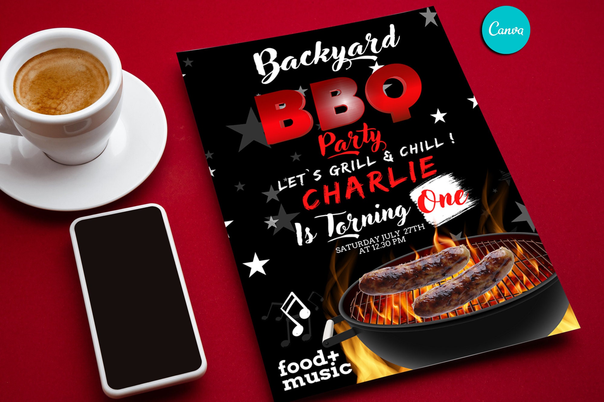 Barbeque Invitation, Editable Template, Editable BBQ Invitation, BBQ