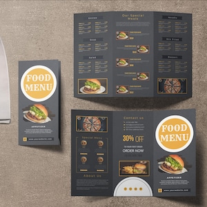 Plantilla de menú tríptico / Plantilla de menú de comida editable / Plantilla de menú de panadería / Plantilla de menú de restaurante / Menú plegado