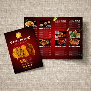 Plantilla de folleto plegable para menú de comida y restaurante, menú de comida tríptico, folleto de menú de comida, menú de comida plegable