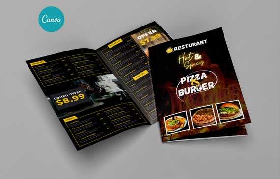 Food Menu and Restaurant Bifold Brochure Template, Food Menu Template 