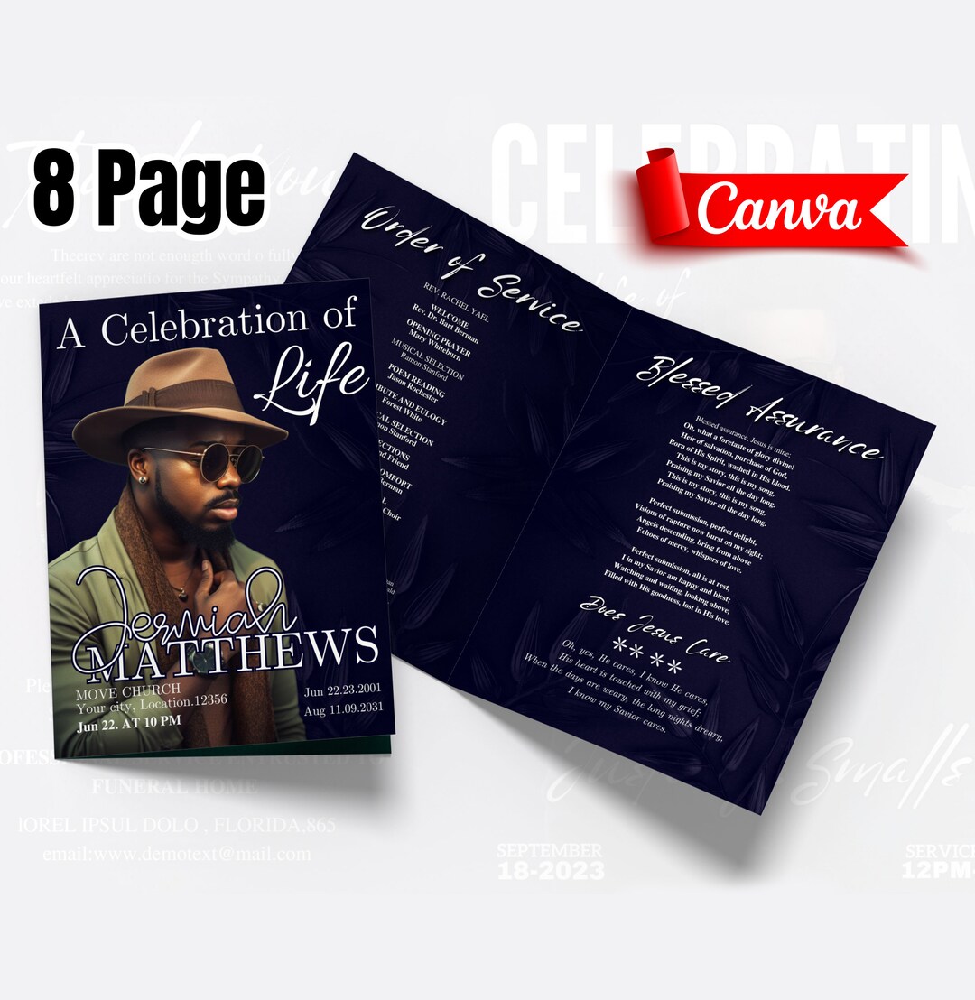 Funeral Memorial Booklet 8 Pages elegant Style Funeral Etsy