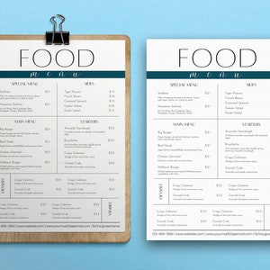 Restaurant Food Menu, DIY Restaurant Menu Template, DIY Printable Price ...