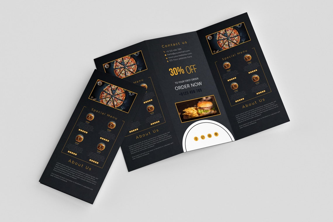 Trifold Menu Template Editable Food Menu Template Bakery Menu ...