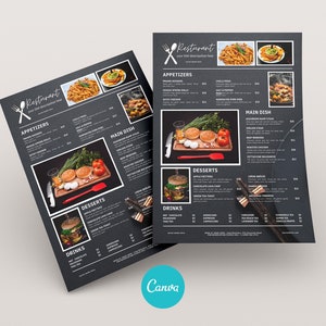 Póster de menú de restaurante con plantilla de impresión de comida, plantilla de menú de comida canva, menú de comida con imagen, menú de comida para camión de comida, menú de comida svg