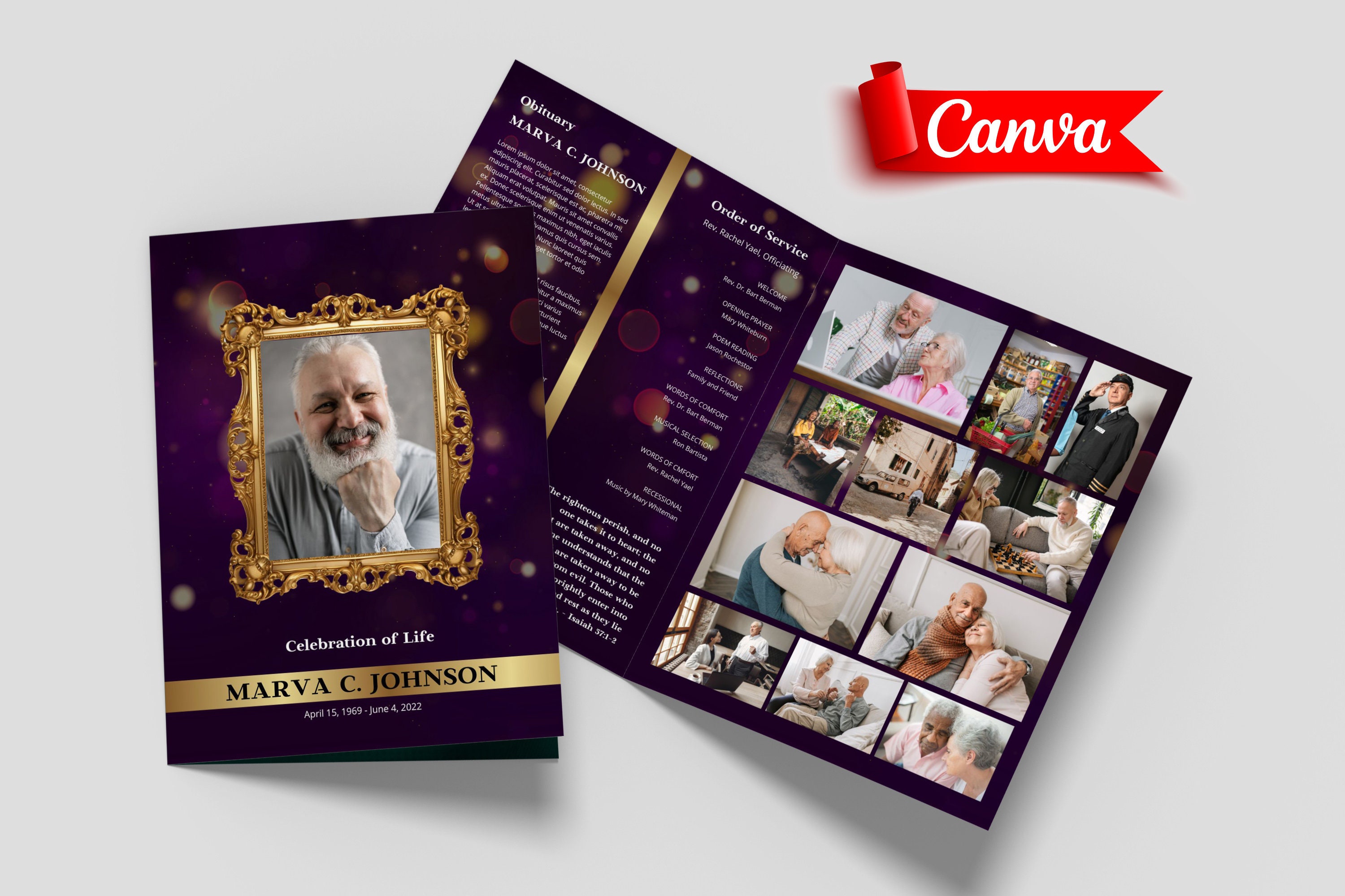Modern Funeral Program Canva Template, Funeral Program Template, Canva Funeral Template
