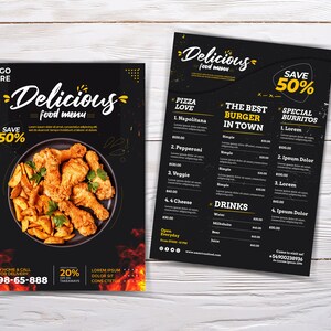 menú de comida deliciosa, plantilla de menú de comida, plantilla de menú, menú de comida, plantilla canva, tarjetas de menú, menú de restaurante, menú de mariscos,