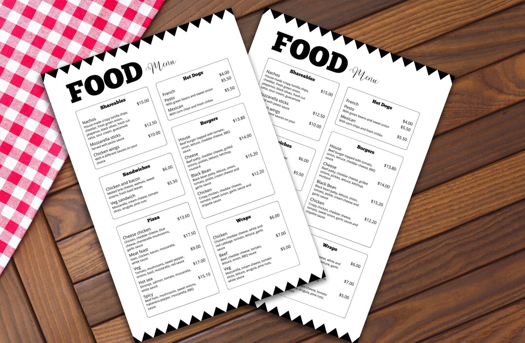 Restaurant Food Menu Template, Editable Template Price List, Restaurant Food Menu, DIY Menu ...