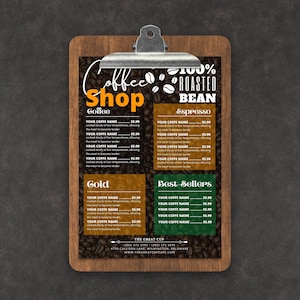 Modelo de menu editado, design de menu de cafeteria/bar, lista de preços de cafeteria, impressão digital de menu de café