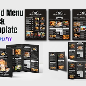 Paquete de menú de restaurante, paquetes de menú de comida de Canva, plantilla de menú de comida de restaurante plegable, plantilla de menú de comida de restaurante plegable