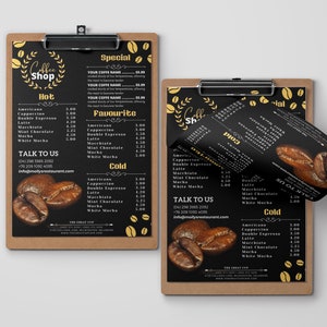 Modelo de placa de café, modelo de barra de menu, menu de cafeteria, modelo de menu de café editável, modelo de menu de comida