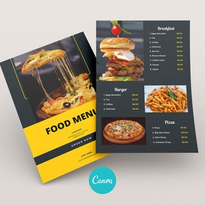 Plantilla de menú de restaurante de comida rápida, plantilla de menú de comida canva, menú de comida con imagen, menú de comida para camión de comida, menú de comida svg