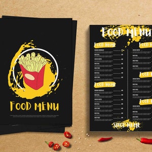 Plantilla de menú de comida para restaurante, hoteles, cafetería, menú de comida rápida, plantilla de volante de menú de comida, folleto de restaurante imprimible, plantilla de menú de restaurante