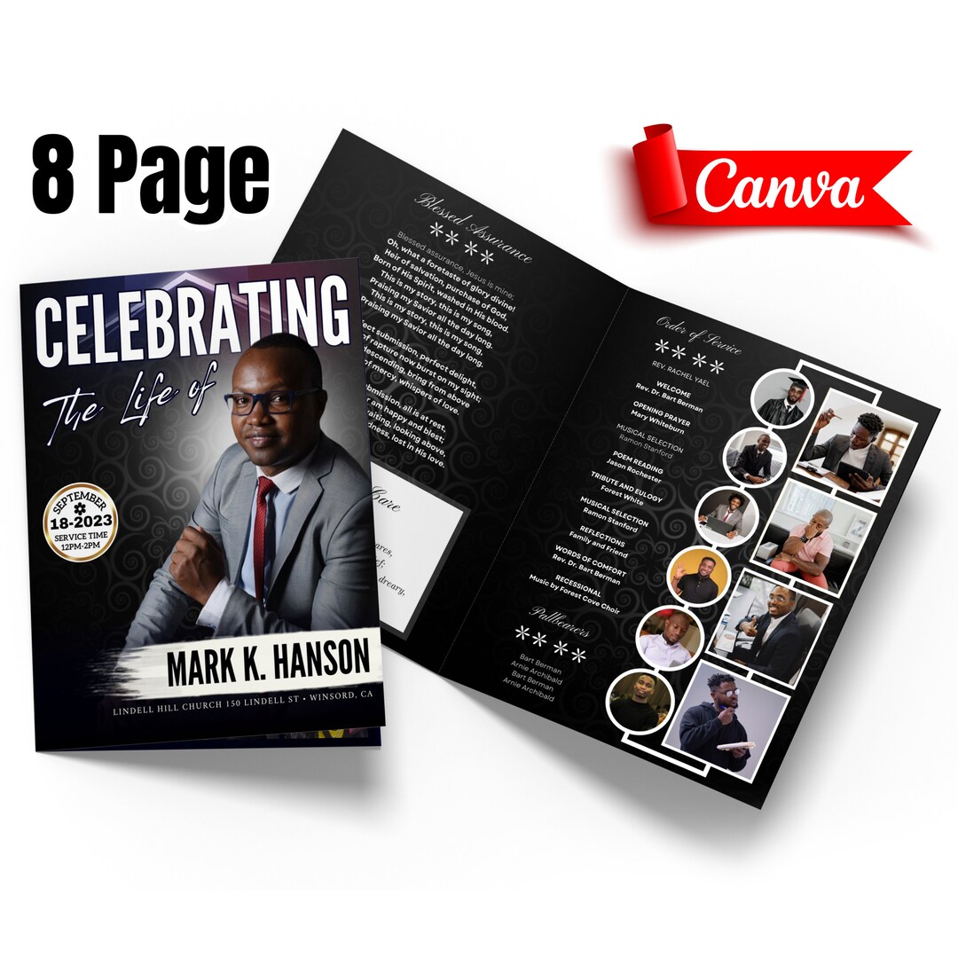 Black Funeral Program Celebration of Life Classy Obituary Canva