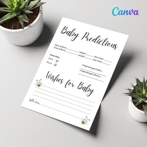 Modèle de carte imprimable minimaliste de prédictions et de souhaits de bébé