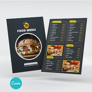 Póster de menú de restaurante con plantilla de impresión de comida, plantilla de menú de comida canva, menú de comida con imagen, menú de comida para camión de comida, menú de comida svg
